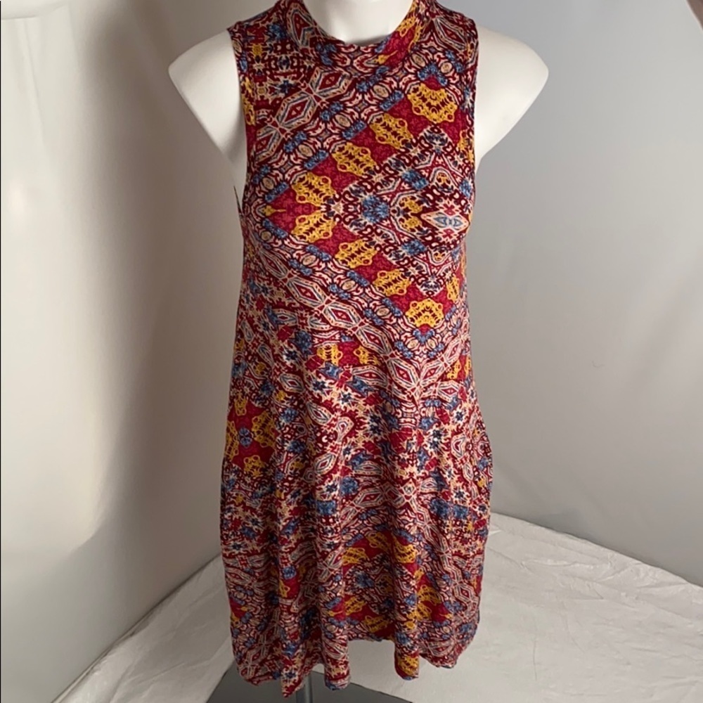 Anthropologie Maeve multicolor rayon high neck swing dress